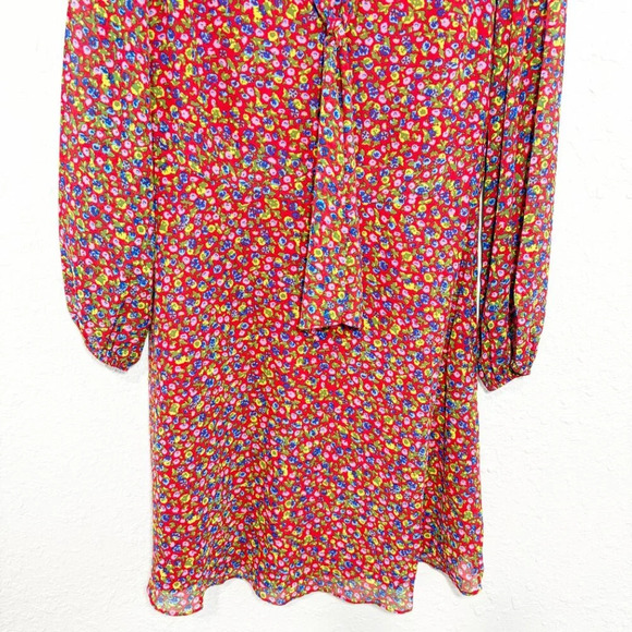 Boden Imogen Red Floral Chiffon Tie Neck Long Sleeve Dress Women's US 8 Regular - Picture 6 of 11